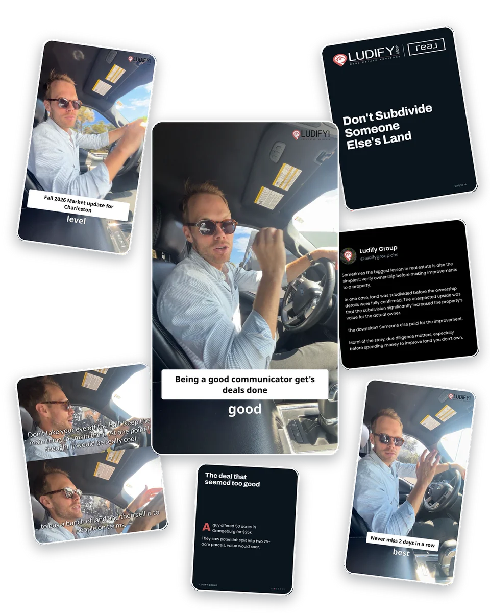One interview with Lindsey Johnson of Ludify Group, surrounded by the videos, carousels, quote images and caption screenshots made from it